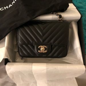 Chanel square mini lambskin light gold hardware